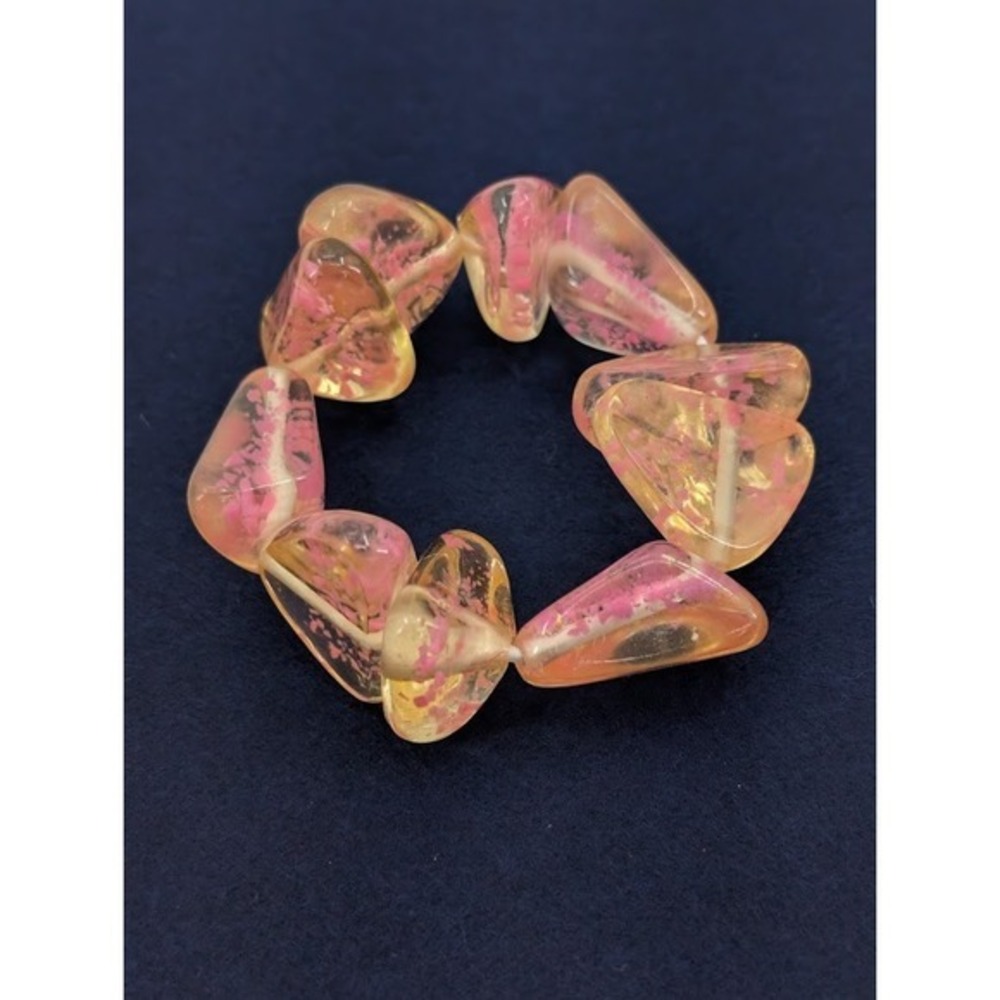 Vintage Peach Pink Lucite Bracelet Stretch‎ Confetti Acrylic Mod Pop Art MCM